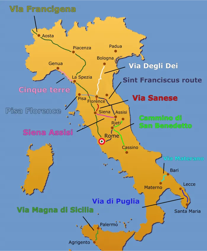 Italiaanse Via's kaart afbeelding